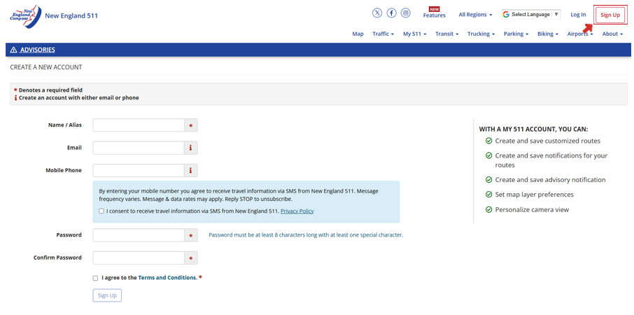 Signing up with New England 511