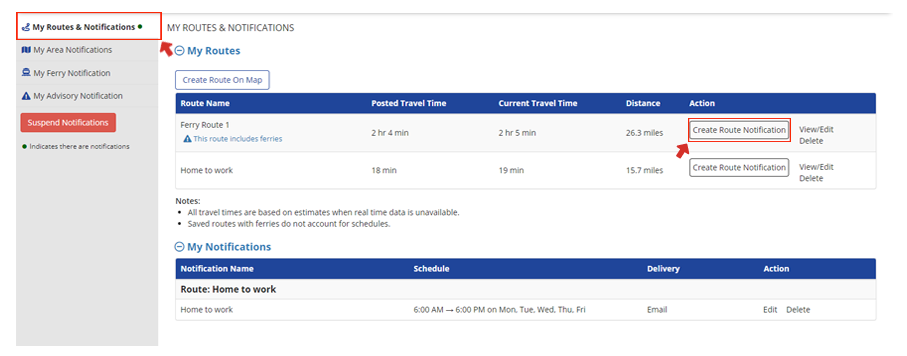 Creating a Notification for your Route